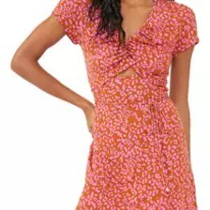 Free People Marsaille Mini Dress Sz Sm leopard print rust and hot pink